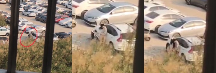 现在的小情侣真会找刺激 光天化日露天停车场直接干起来了 还是在车外面！
