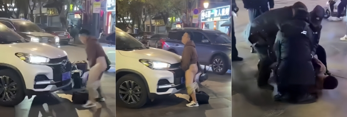 龟男街头脱裤狂操引擎盖，直接把抽象玩出新高度，车主估计得笑晕在车里！