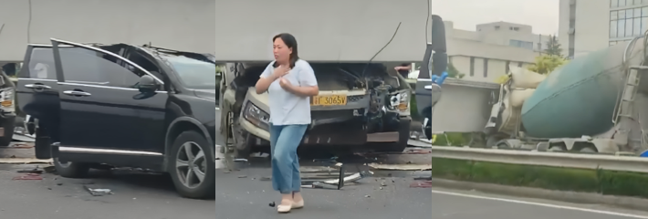 江苏南通高架桥施工构件掉落 砸中多辆汽车 现场惨烈车辆严重损毁