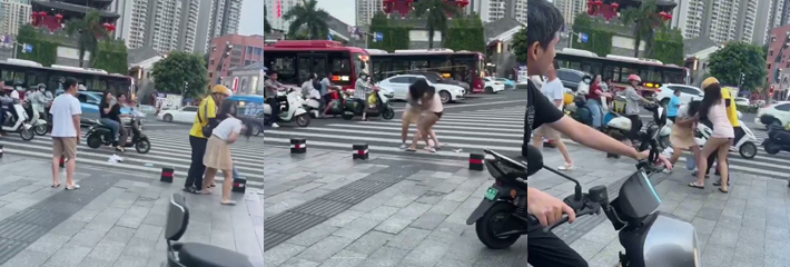 两美女当街互殴 揪头发扯衣服双方你来我往 外卖小哥劝架太难