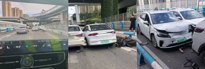 血腥慎点 行车记录仪记录下车祸瞬间 新能源汽车失控撞击电动车 人也是东一块西一块!