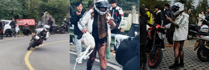 微胖女骑手装逼失败 压弯摔倒 现场车祸视频流出 连黑丝都摔破了 令人心疼！