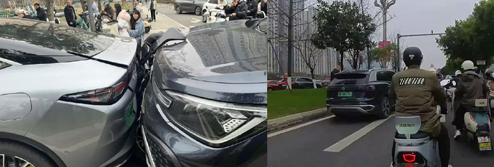 道路千万条 安全第一条 成都骑士等红灯过程中被夹 后面追尾的大众司机害死人！
