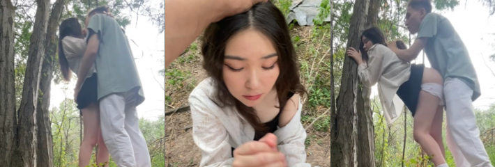 微胖精神小妹树林野战 主动口交细长大屌 被颜射一次内射一次 野战都这么刺激的吗？