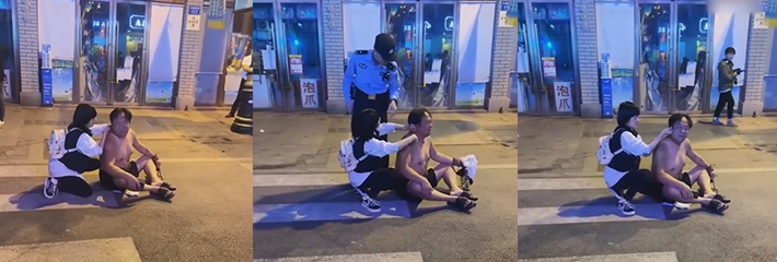 浙江金华万盛南街 油腻大叔性骚扰女孩 反被小仙女当场制服扒掉衣服!