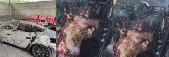 重口慎入 网传小米烧车后续 后排女大学生尸体惨状 下半身完全碳化 骷髅头表情惊悚!