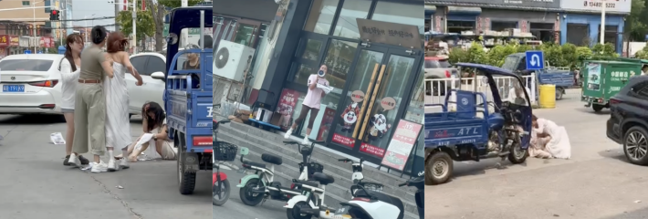 唐山鸦鸿桥袁记串串香门口上演原配抓奸手撕小三 还打印传单大字报见人就发！