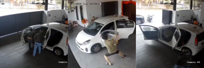 马来西亚两蒙面匪徒持械强闯居民家中抢劫 男屋主拆掉匪车车门 亲友赶抵抗贼 1人遭砍伤！