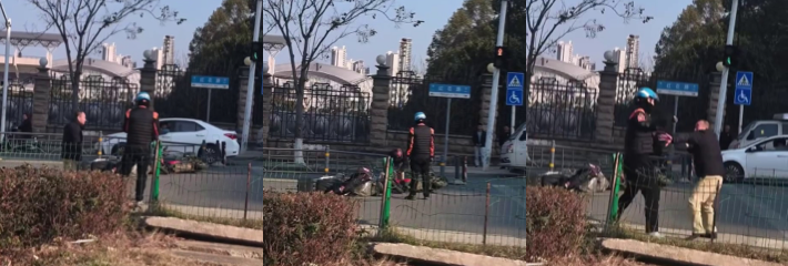 外卖小哥街头硬刚铁棍男 空手肉搏猛砸不退 现场激烈全程高能！