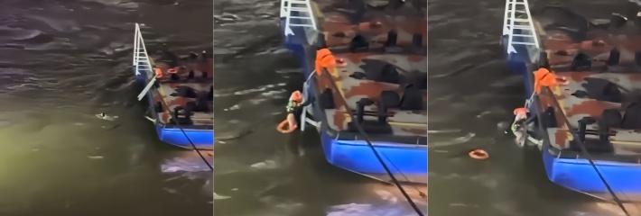 黑料正能量 上海黄浦江中一家四口玩桨板落水 水警码头合力紧急救援