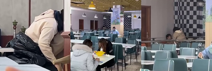 大学生真会玩！情侣在学校食堂沙发上做爱被偷拍 ，现场被人拍下疯传