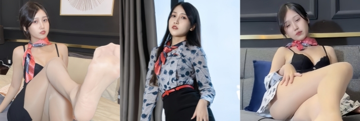 广东网红 不呆猫 最新东航空姐大尺度写真集 深蓝制服肉丝诱惑 这身材太性感了！