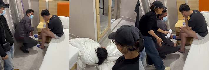 酒店抓奸现场视频曝光 男子床头无奈捂脸 女子裹被趴地惊慌失措 现场骂声一片！