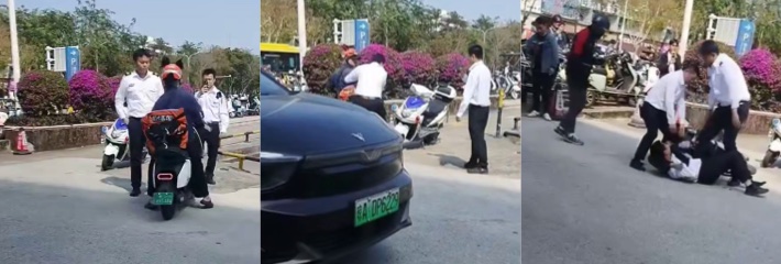 一年一度外卖员大战保安海南海口上演 激烈互殴吃瓜现场火爆围观！