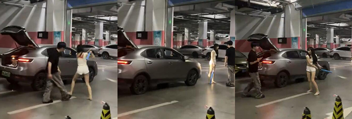 小仙女被绿 停车场暴力拆车 小哥怒吼打我啊别打车 新买的新能源 小哥要心疼死啦！