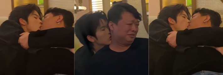 基佬大叔 商K点男模 激情舌吻舔脖子 一脸表情享受 画面辣眼！