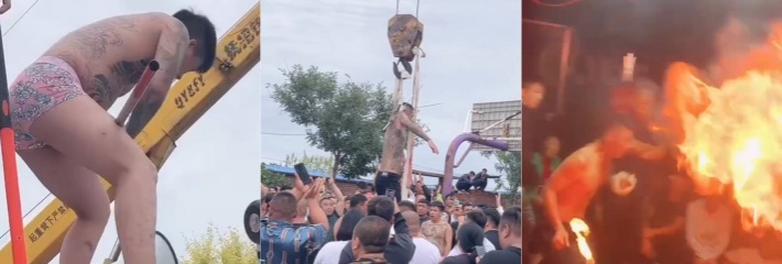 辽宁锦州凌海西树林，来自海城的民间艺人表演 为了碎银几两真是拼命了！