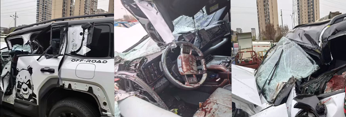 突发事件！比亚迪方程豹车祸惨剧 A柱断裂直接爆头 车主当场死亡 大家开车注意安全啊！