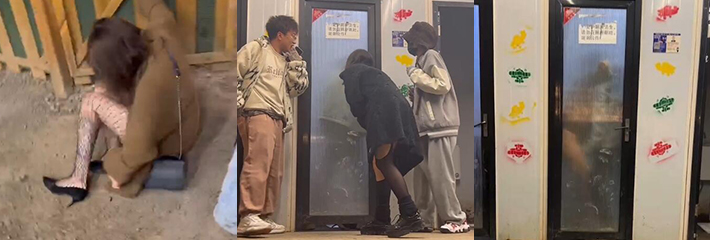 醉酒男女 不雅事件 直接在夜宵摊公共厕所做爱 同行的朋友还站门口偷听！
