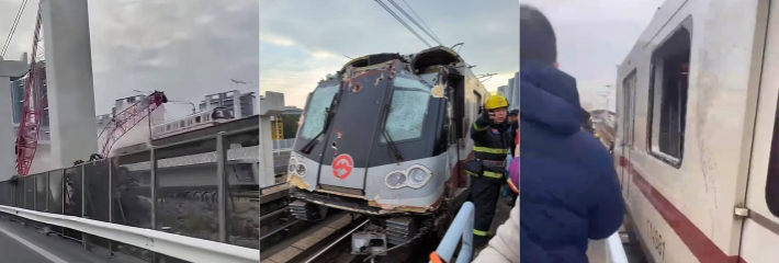上海地铁11号线附近工地上的塔吊入侵线路 导致地铁出车祸 这人得怎么样才能捅这么大篓子啊!