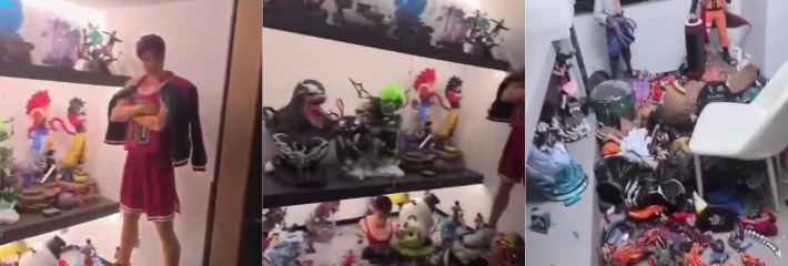 当情绪不稳定的女友遇上男有珍藏了一柜子的手办 在闹架的时候手办被女友化作废物 这是该分手还是留着