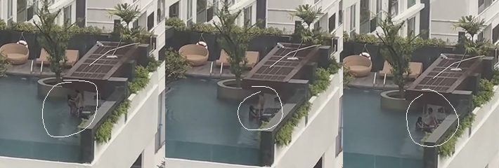 空中泳池激情啪啪被偷拍 鸡巴从骚逼拔出来女的还给口交 母狗真听话！