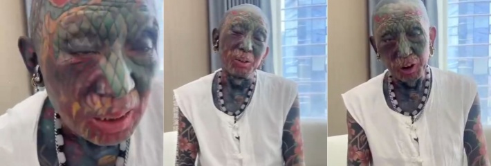 重庆六旬大爷 丧妻后为排解孤独全身重彩刺青 因脸部刺青处处受限 后悔不已