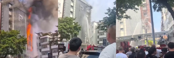 广州海珠区大塘片区 涉外宾馆 高空突燃大火 广告牌烧剩骨架