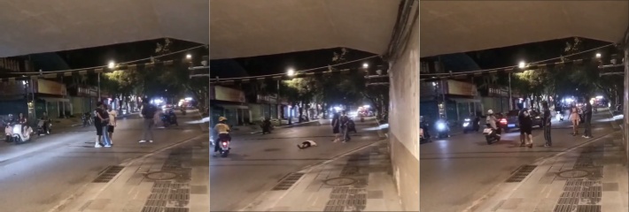 马路边两男子起争执 白衣男子被黑衣男子一拳KO 倒地不起抽搐不止 看样子可以吃大席了！