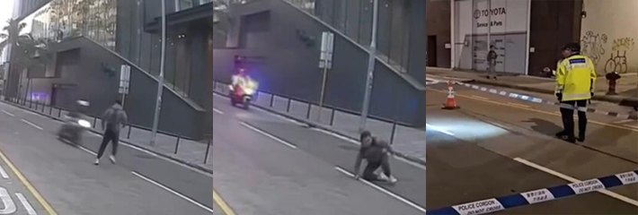 香港九龙湾上演极速飞车 铃木骑手逃避警察追捕 撞伤路人后失控撞成两截 骑手当场身亡！