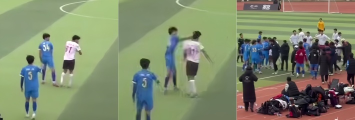 四川三大球联赛 自贡VS宜宾 宜宾队员一拳打脸 双方球员爆发冲突 场面堪比武侠片现场！