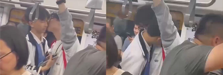 深圳地铁上两男学生激情热吻 这男同之间的性爱就如此之激烈吗？！