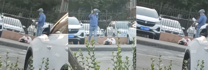 江苏省徐州新沂市玫瑰家园砍人事件完整版视频 离异妻子找前夫被现任当街砍杀！