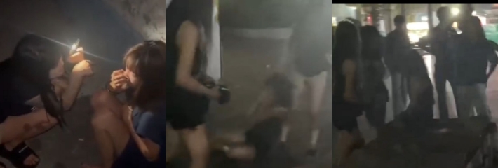 6月29日晚精神小妹街头霸凌少女 猖狂围困强抢手机 扯吊带毫无底线 围观者冷漠引众怒