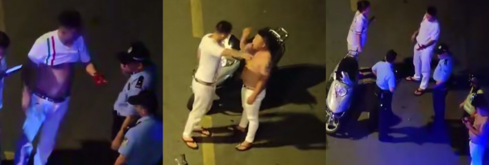凌晨街头冲突砍人 喝多了吵起来了 摩托车底座拿出刀就往身上砍 不知道清醒了会不会后悔！
