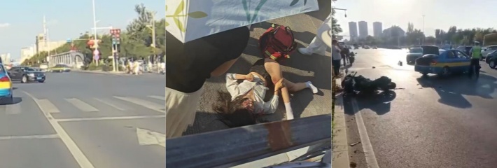 西夏万达女骑手 与掉头出租车相撞 脸都摩掉了一半！