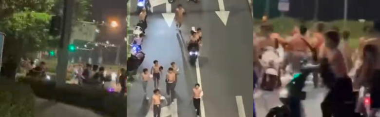 深夜街头惊现 古惑仔 集体群殴事件 超数十人提刀互砍 网友：不知道还真以为是在拍电影呢！