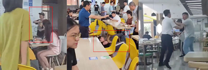 某学校一学生在食堂拿毛主席画像大喊侮辱言语 食堂绕行行为相当恶劣！