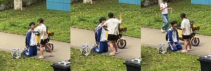 舔狗舔到最后一无所有 一高中女生宿舍楼下 一情侣吵架 男孩下跪认错遭女孩一顿连环巴掌 ！