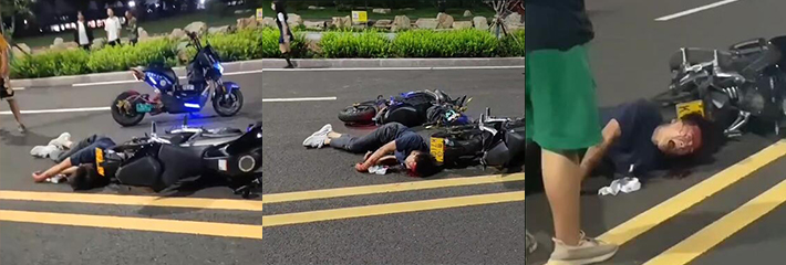 山东潍坊市又一骑士陨落 男子不带头盔飙车 翻车现场 濒死拼命抽搐 路人目睹惊心一幕！