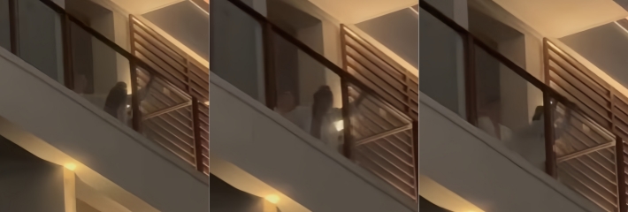 富哥玩的就是花啊！深夜阳台身披白浴巾 后入爆操妹子 被在对楼的网友偷拍流出