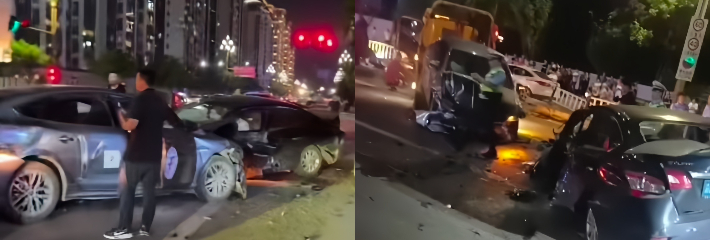 奉节商贸城宝马醉驾逆行一路狂撞 深夜连撞七八辆车现场一片狼藉