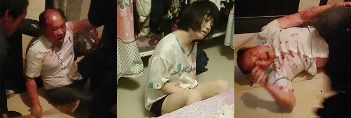 狗男女被捉奸在床 奸夫淫妇遭老公亲友棍棒暴打 浑身是血 一度失去知觉 场面如同杀猪！