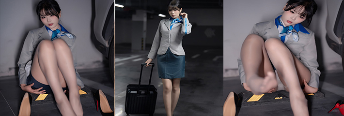 新人崛起 新晋女模 轩萧学姐 车库空姐制服写真 颜值身材都有 制服诱惑写真 黑色丝袜性感爆棚！