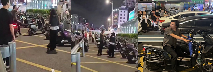 深圳坪洲地铁站C口外，非法摩的男因被黑衣女拒绝拉客，言语性骚扰后暴怒，重击其头部并试图驾车冲撞!