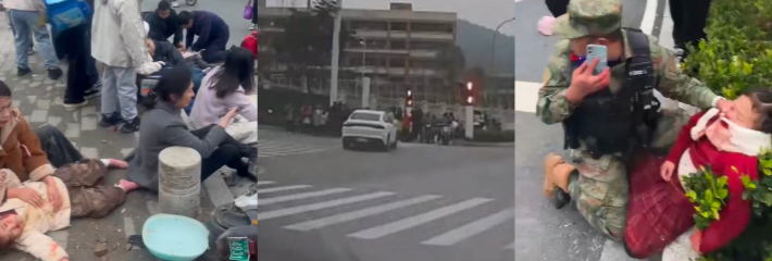 湖北十堰重庆路小学门口 白色比亚迪红灯狂飙撞飞学生家长 鞋子砸碎挡风玻璃 司机撞人后淡定点烟！
