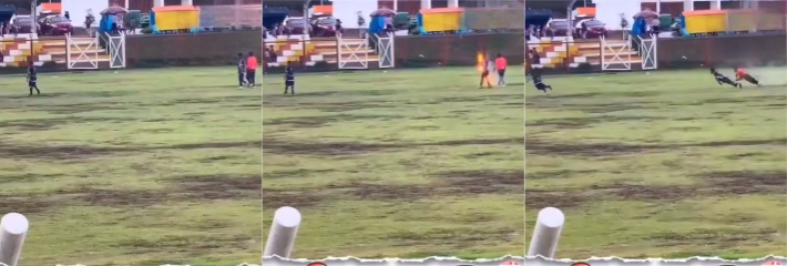 雷神降临 可惜没扛住 秘鲁足球比赛选手遭天谴 闪电击中后卫导致亡 现场多人受伤 雷击人罕见视频！