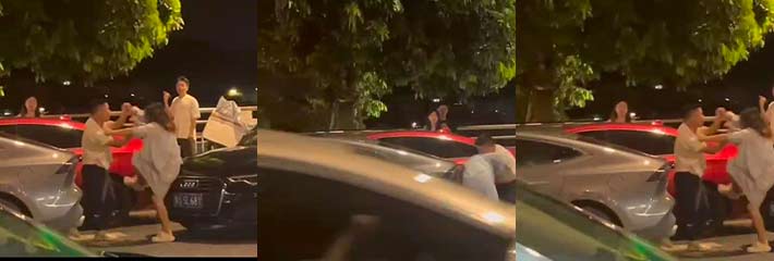 情侣街头干架 以为男生稳赢 没曾想女主一脚踢裆将其解决！