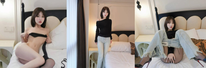 秀人网最新力捧新人 汁汁 以紧身牛仔裤造型惊艳全场，黑丝美腿与蜜臀曲线尽显！
