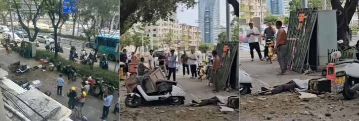 三亚天涯区解放一路 酒店装修推车坠落事件 致1死2伤 现场急救视频曝光引热议!